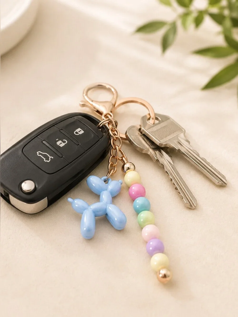 Pastel Balloon Dog Keychain | Cute Beaded Purse Charm | Rose Gold Key Ring